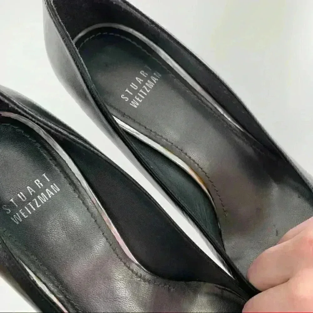Stuart Weitzman womens heels size 8 black leather platforms